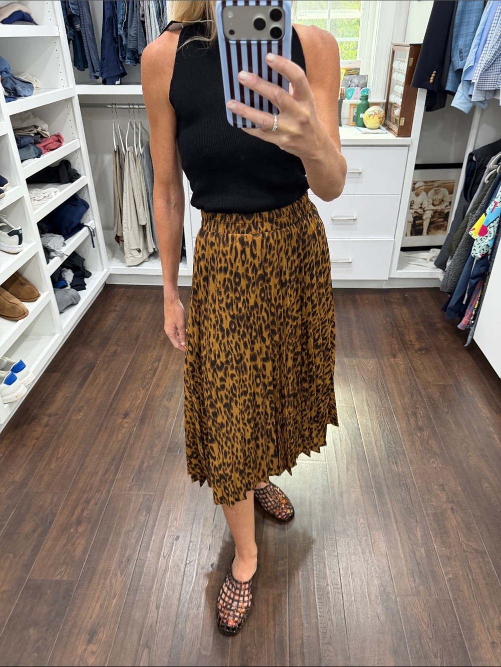 Leopard Print Pleated Midi Skirt XS NWT